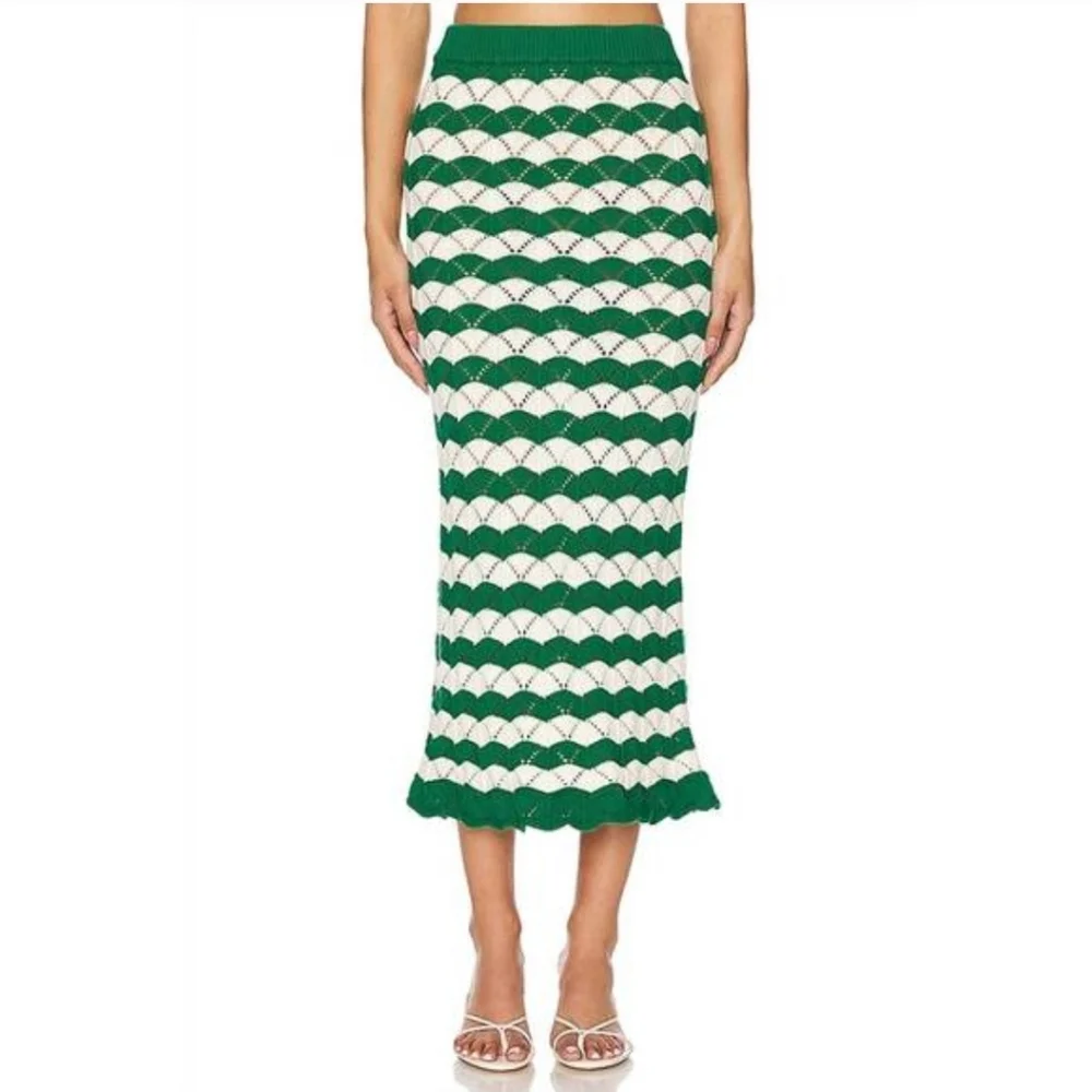 NEW MISA LOS ANGELES melina crochet midi skirt in emerald green - Picture 1 of 11